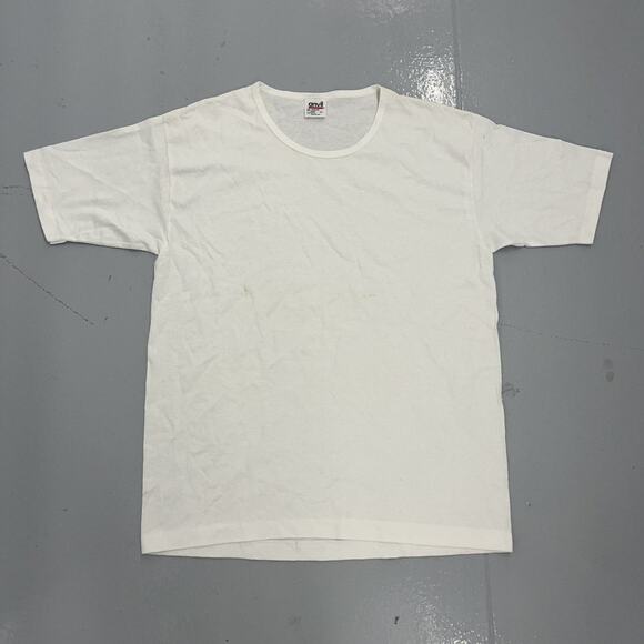 Vintage 90s Anvil White Round Neck Blank Cotton T-Shirt - Picture 1 of 4